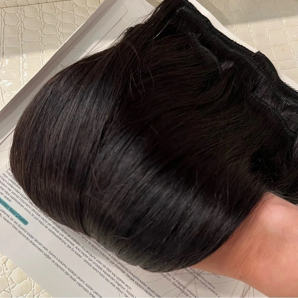 16” Nat‎ Black Clip in Human Hair Extensions Lace Weft Full Head 7pc 110g KL7